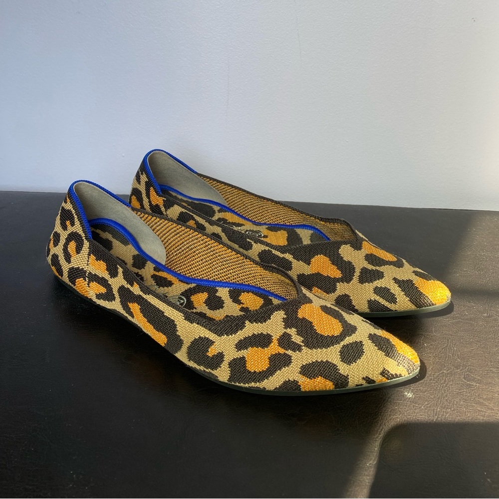 Rothy's Leopard Print Flats with Blue Trim